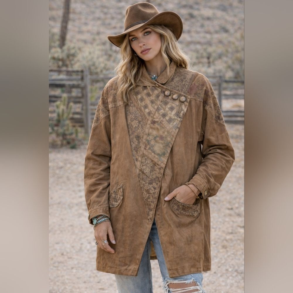 Rare G-III Vintage Leather Trench Coat Jacket Western Boho